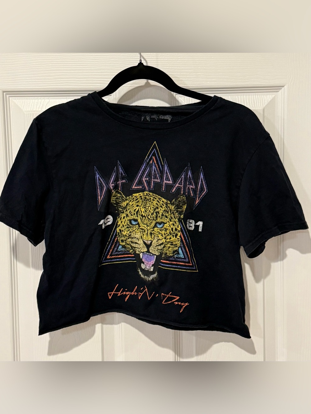 Def Leppard High N Dry Black Crop Top Medium Rock Band Graphic Tee